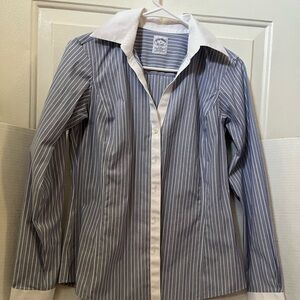 Brooks Brothers Blue and White Pinstripe Shirt with White Collar